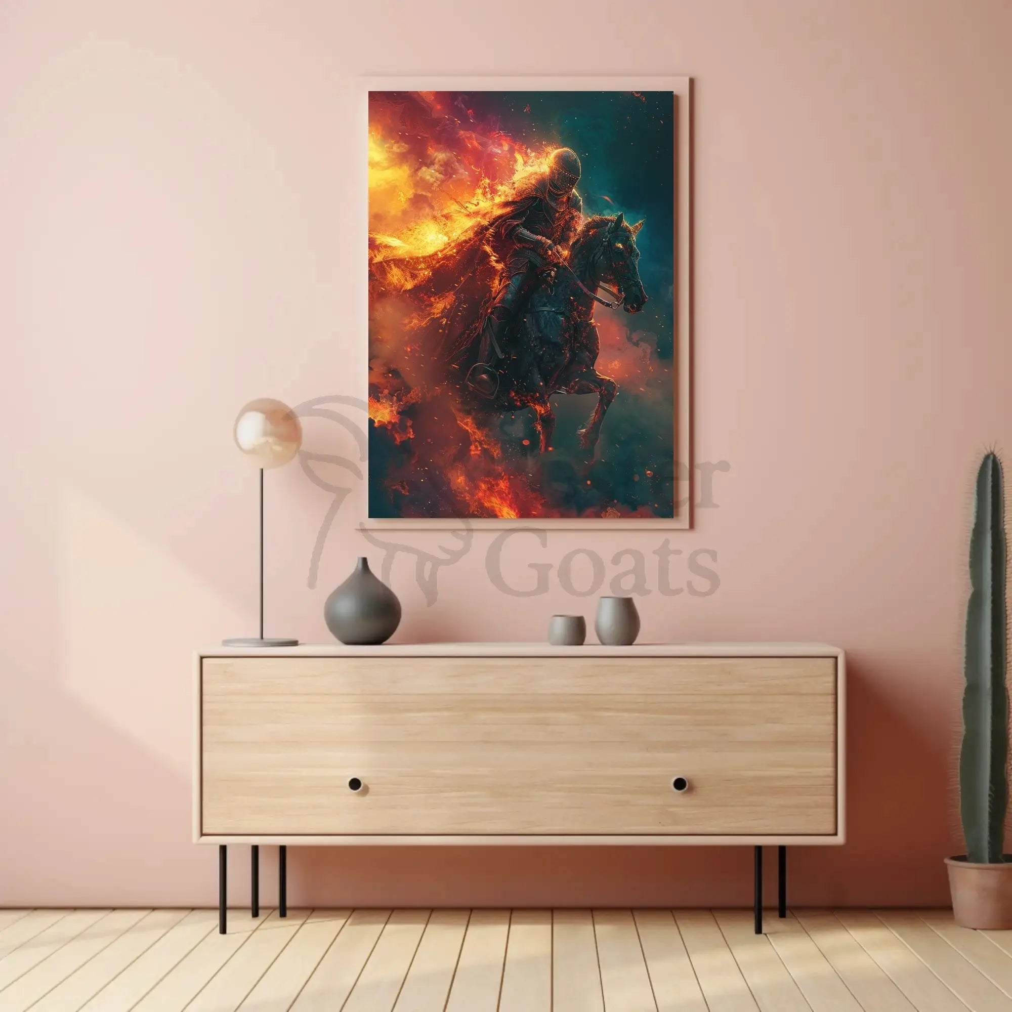 Medieval Knight in Flames: Dramatic Historical Fantasy Poster PosterGoat