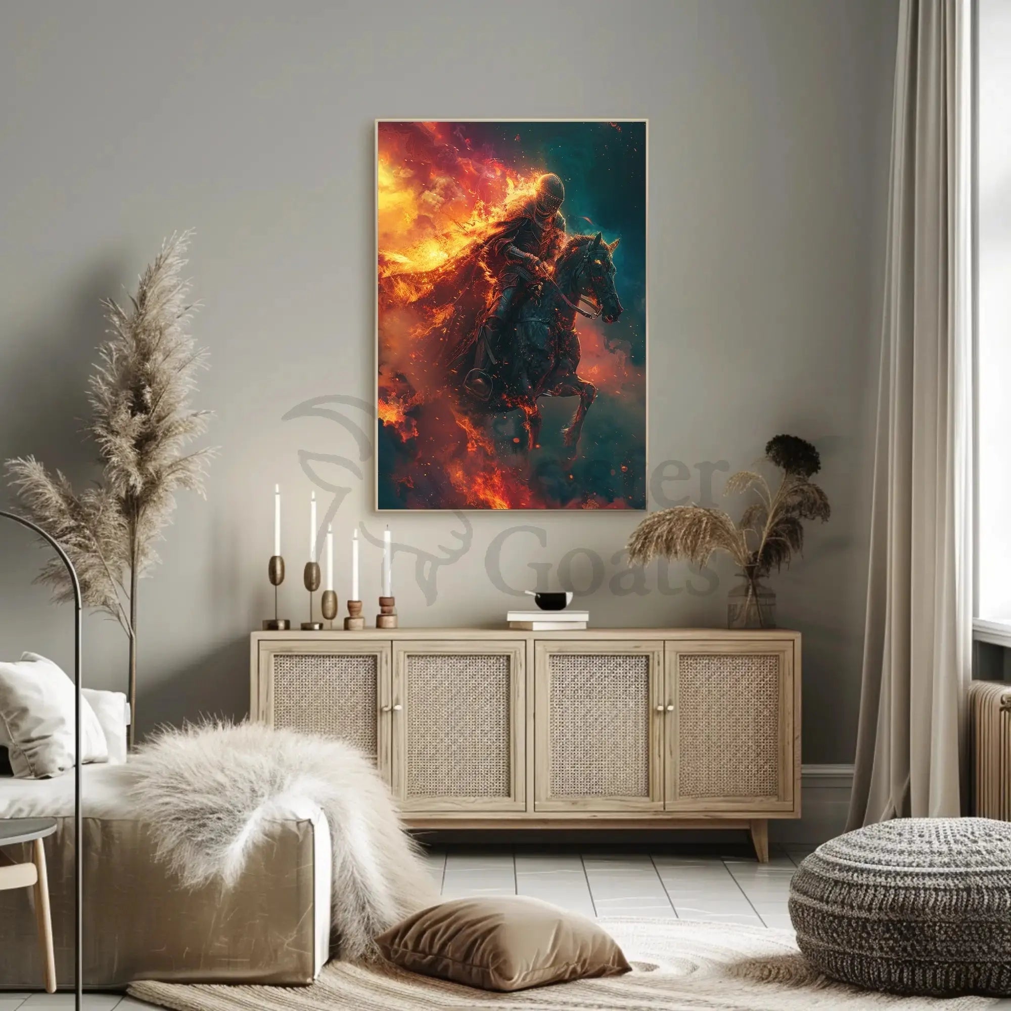 Medieval Knight in Flames: Dramatic Historical Fantasy Poster PosterGoat