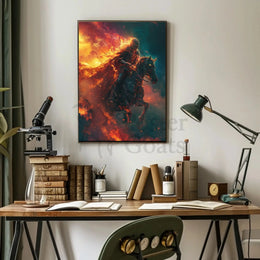 Medieval Knight in Flames: Dramatic Historical Fantasy Poster PosterGoat