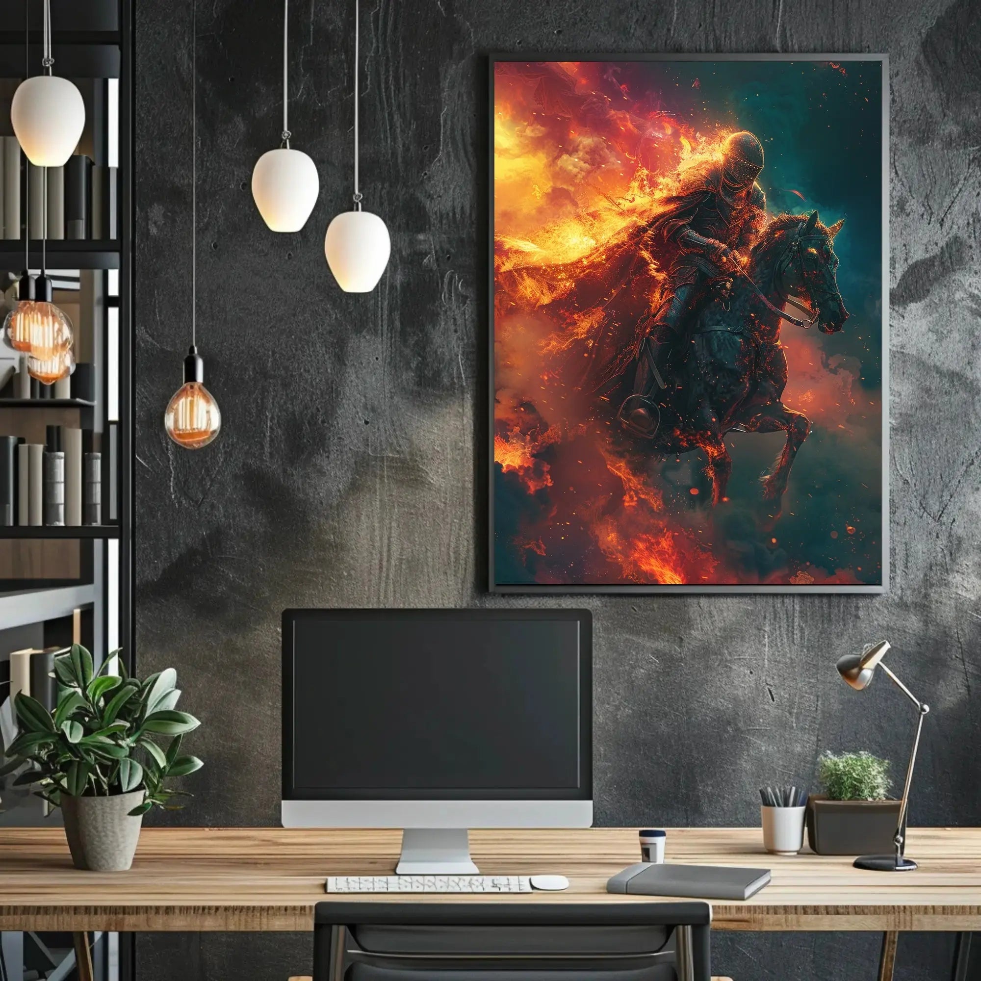 Medieval Knight in Flames: Dramatic Historical Fantasy Poster PosterGoat
