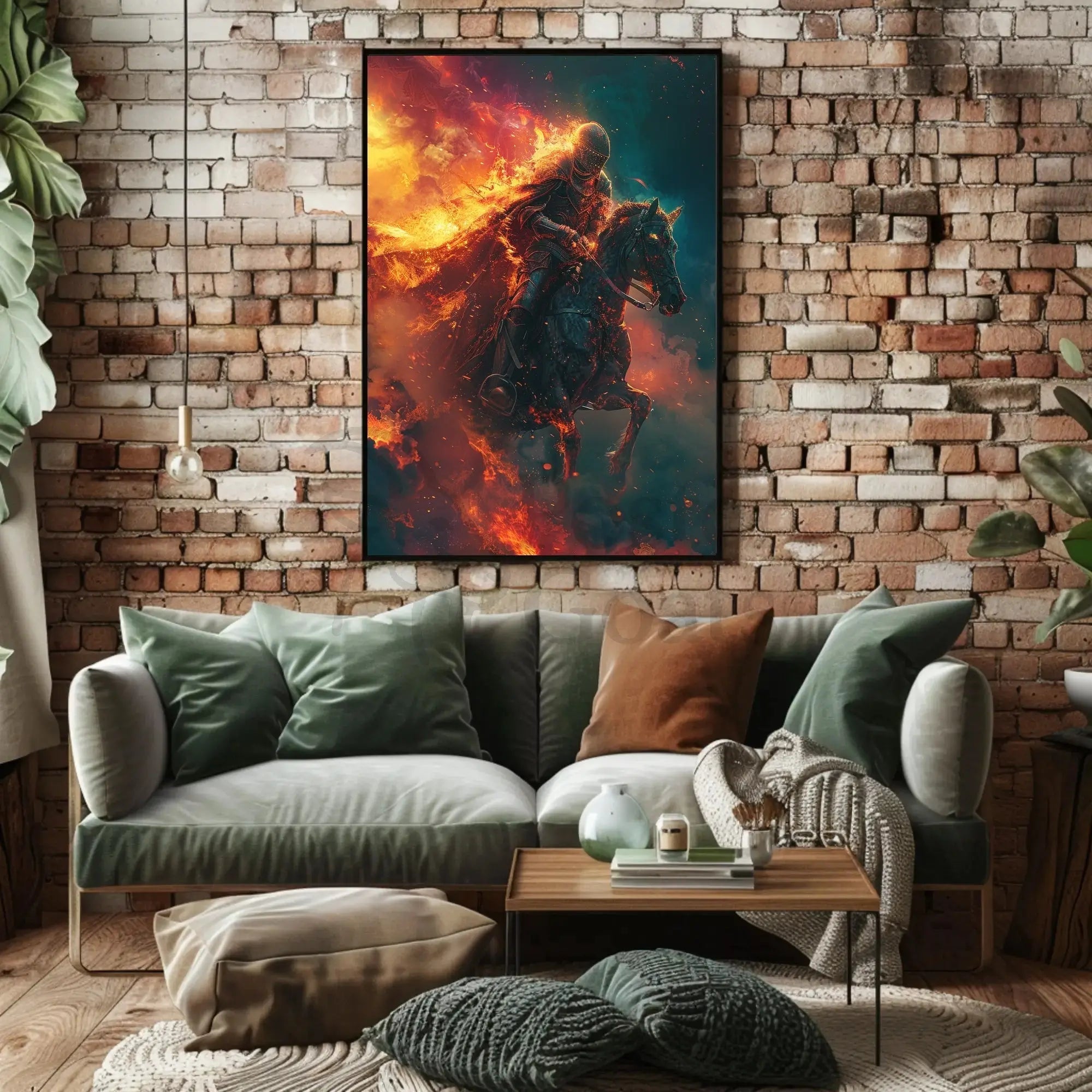 Medieval Knight in Flames: Dramatic Historical Fantasy Poster PosterGoat