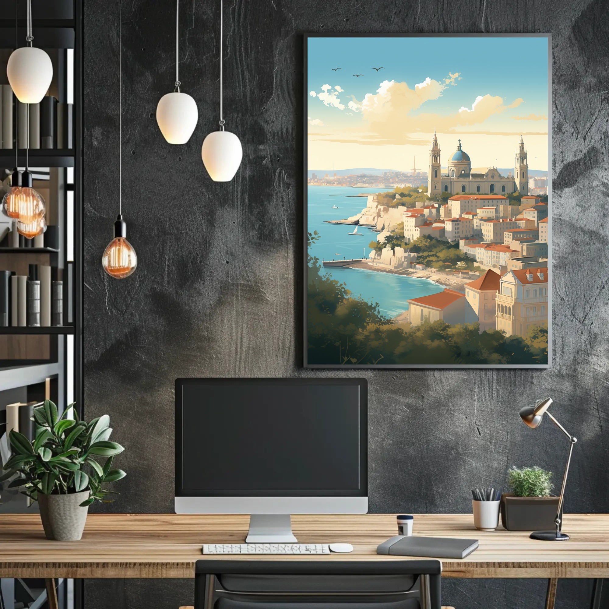 Mediterranean Cityscape Illustration for Travel Poster PosterGoat