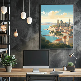 Mediterranean Cityscape Illustration for Travel Poster PosterGoat