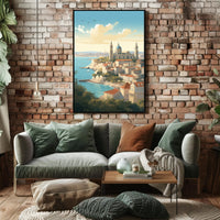 Mediterranean Cityscape Illustration for Travel Poster PosterGoat