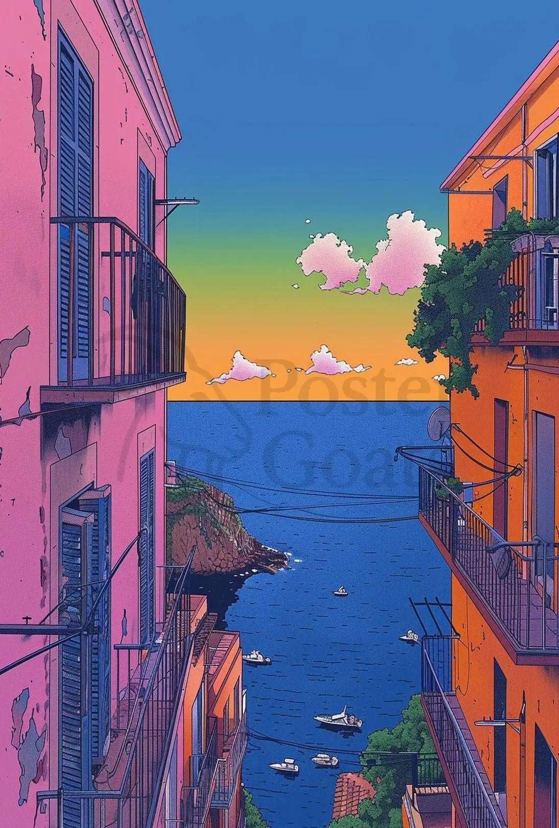Mediterranean Coastal Town Pop Culture Travel Poster PosterGoat