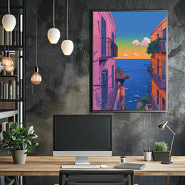 Mediterranean Coastal Town Pop Culture Travel Poster PosterGoat