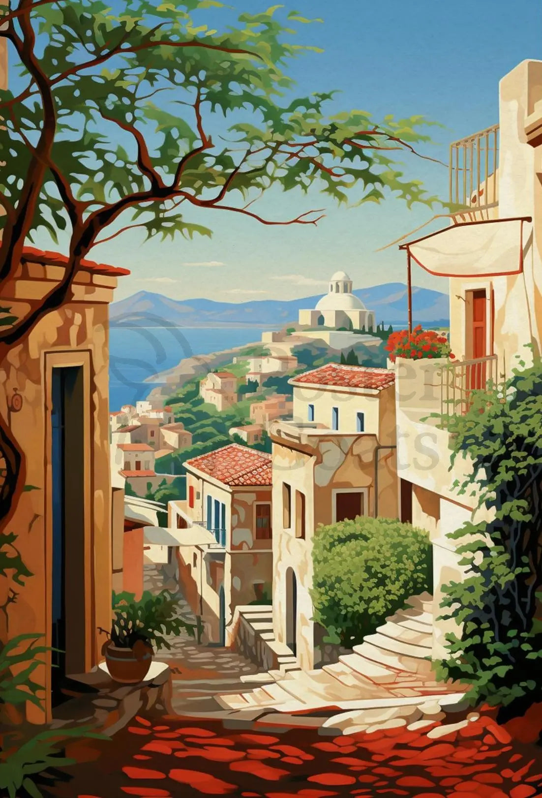 Mediterranean Coastal Town Vintage Travel Poster PosterGoat