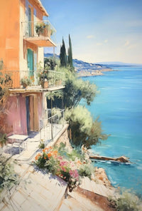 Mediterranean Coastal Villa Impressionistic Art Print - Travel Poster PosterGoat
