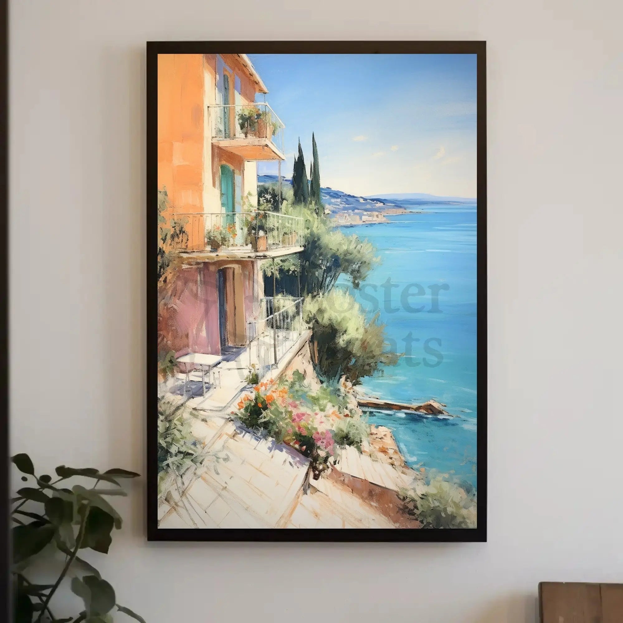 Mediterranean Coastal Villa Impressionistic Art Print - Travel Poster PosterGoat