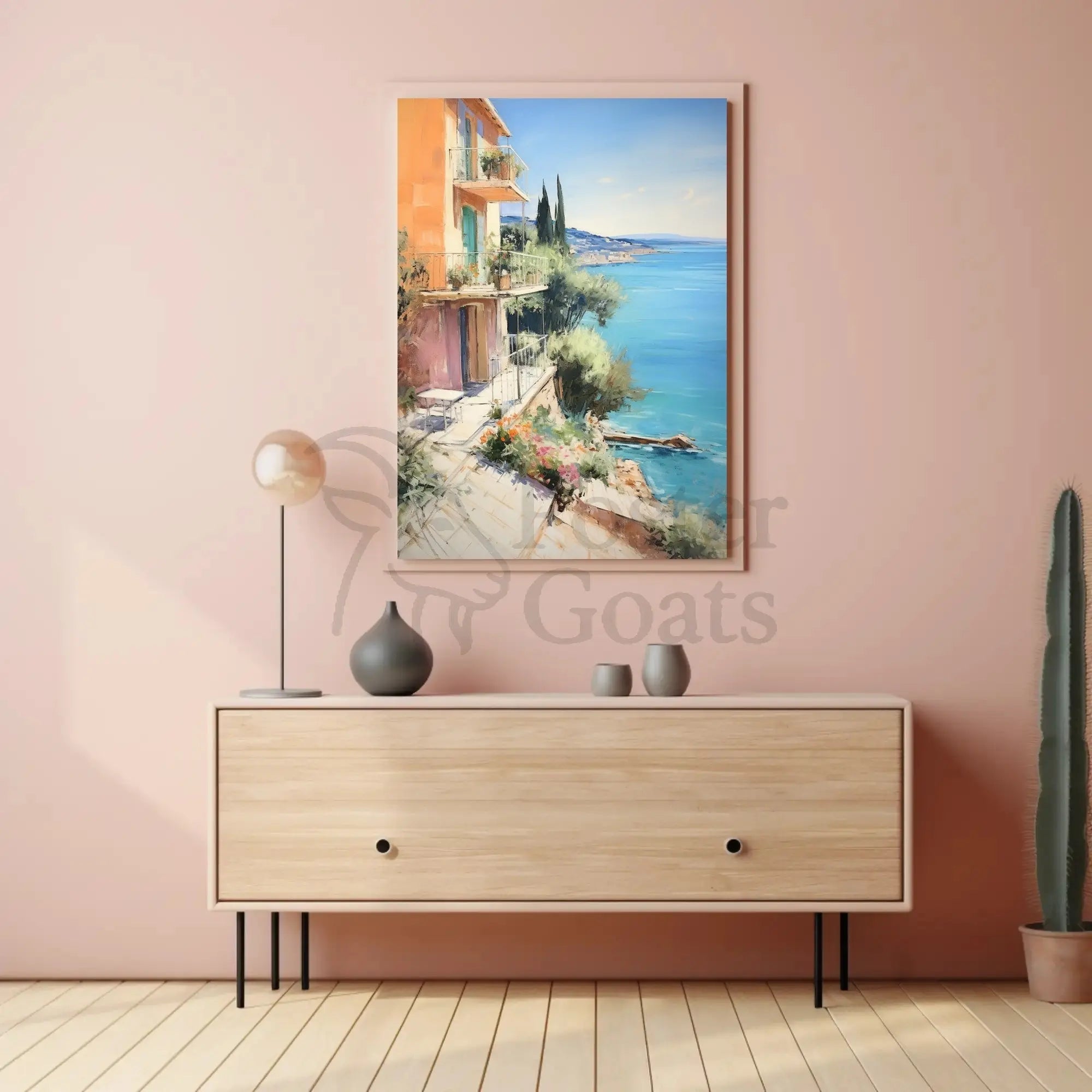 Mediterranean Coastal Villa Impressionistic Art Print - Travel Poster PosterGoat