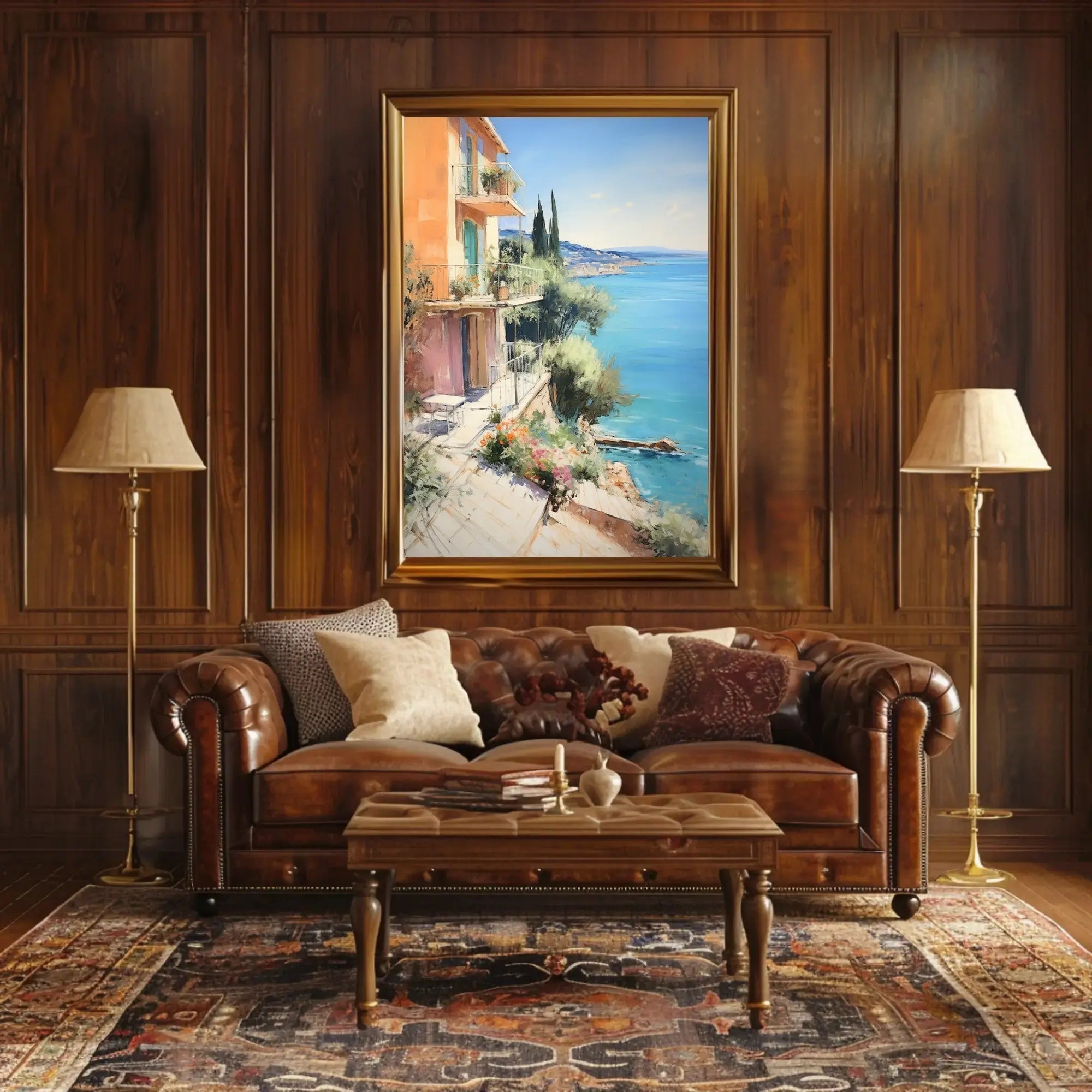 Mediterranean Coastal Villa Impressionistic Art Print - Travel Poster PosterGoat