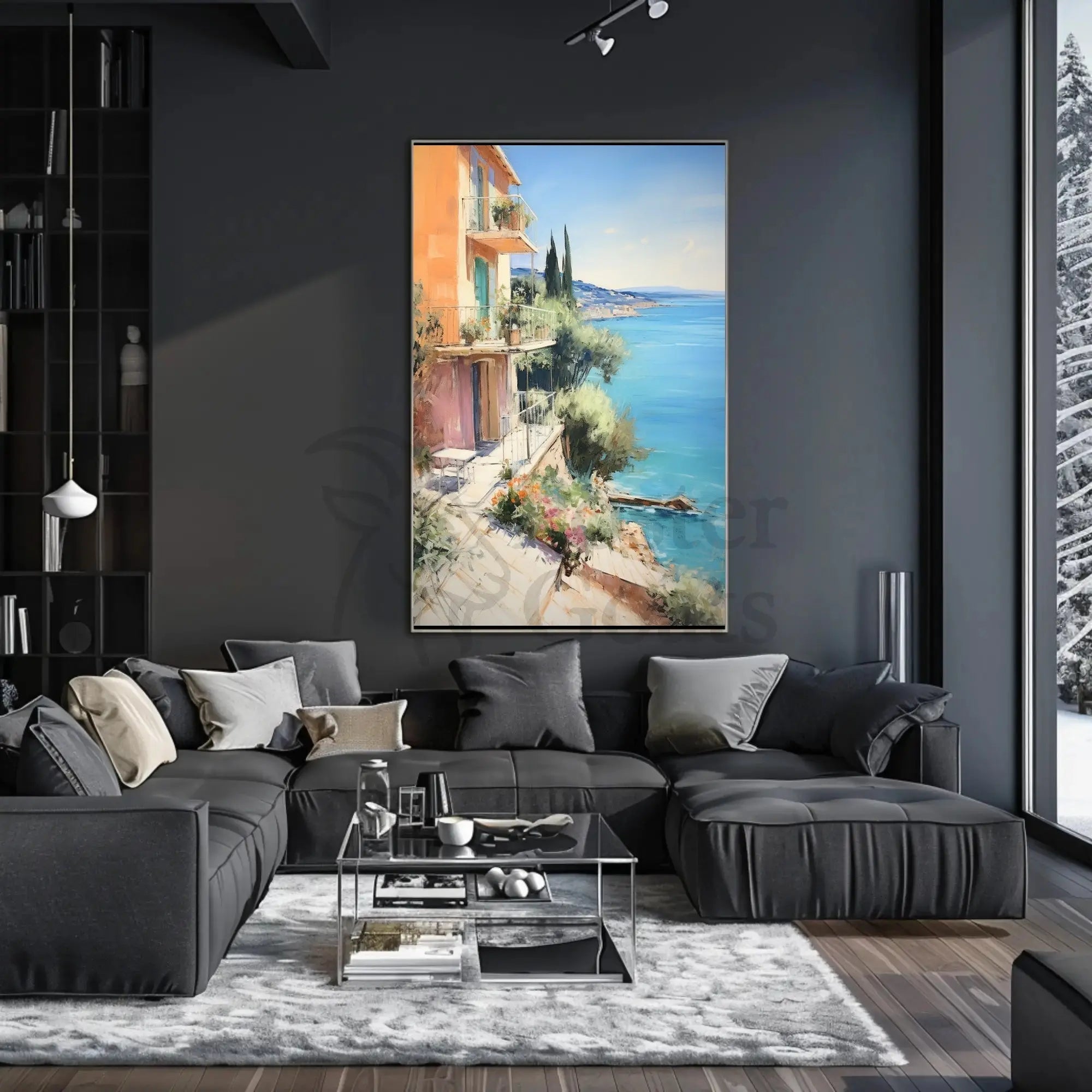 Mediterranean Coastal Villa Impressionistic Art Print - Travel Poster PosterGoat
