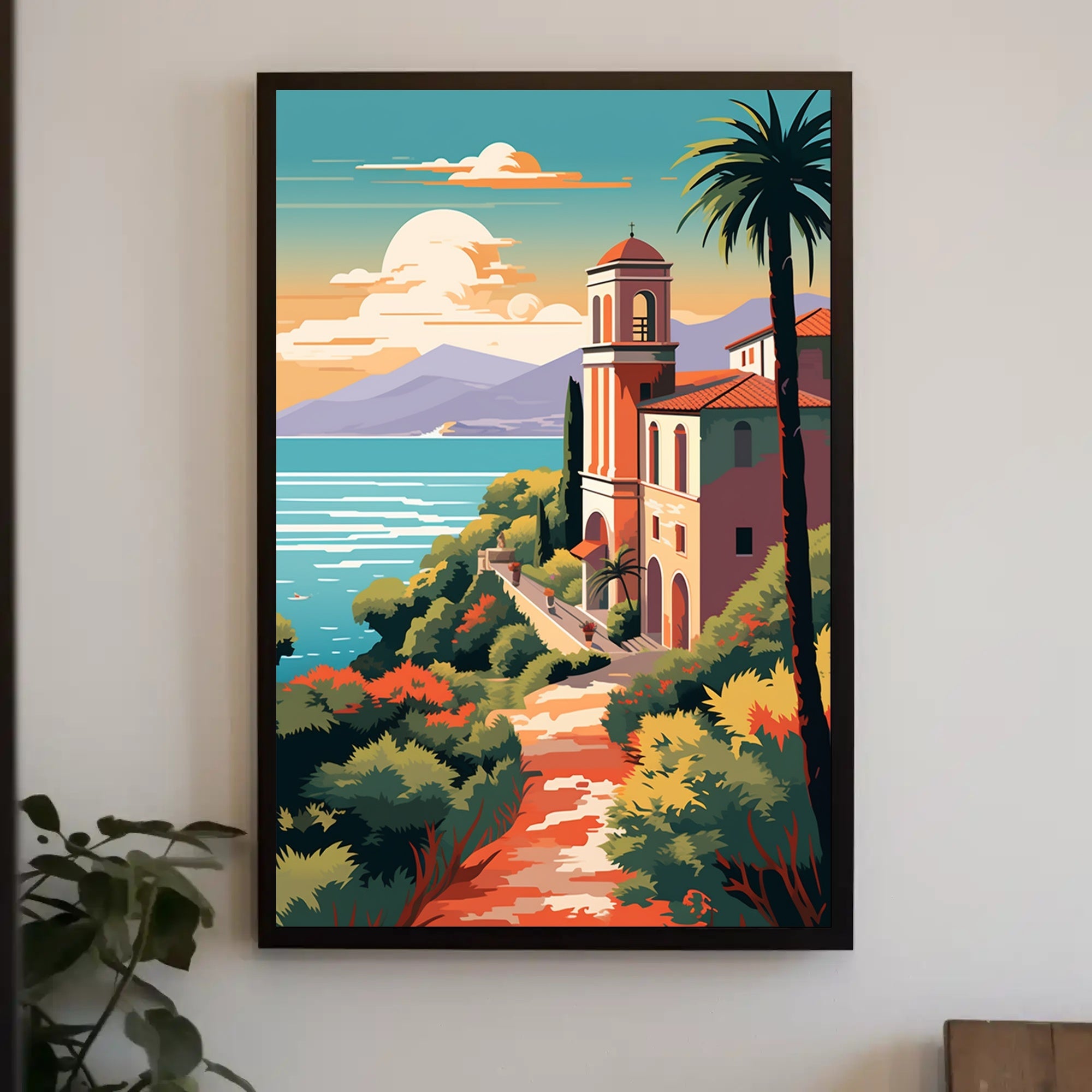 Mediterranean Coastal Villa Vintage Travel Poster PosterGoat