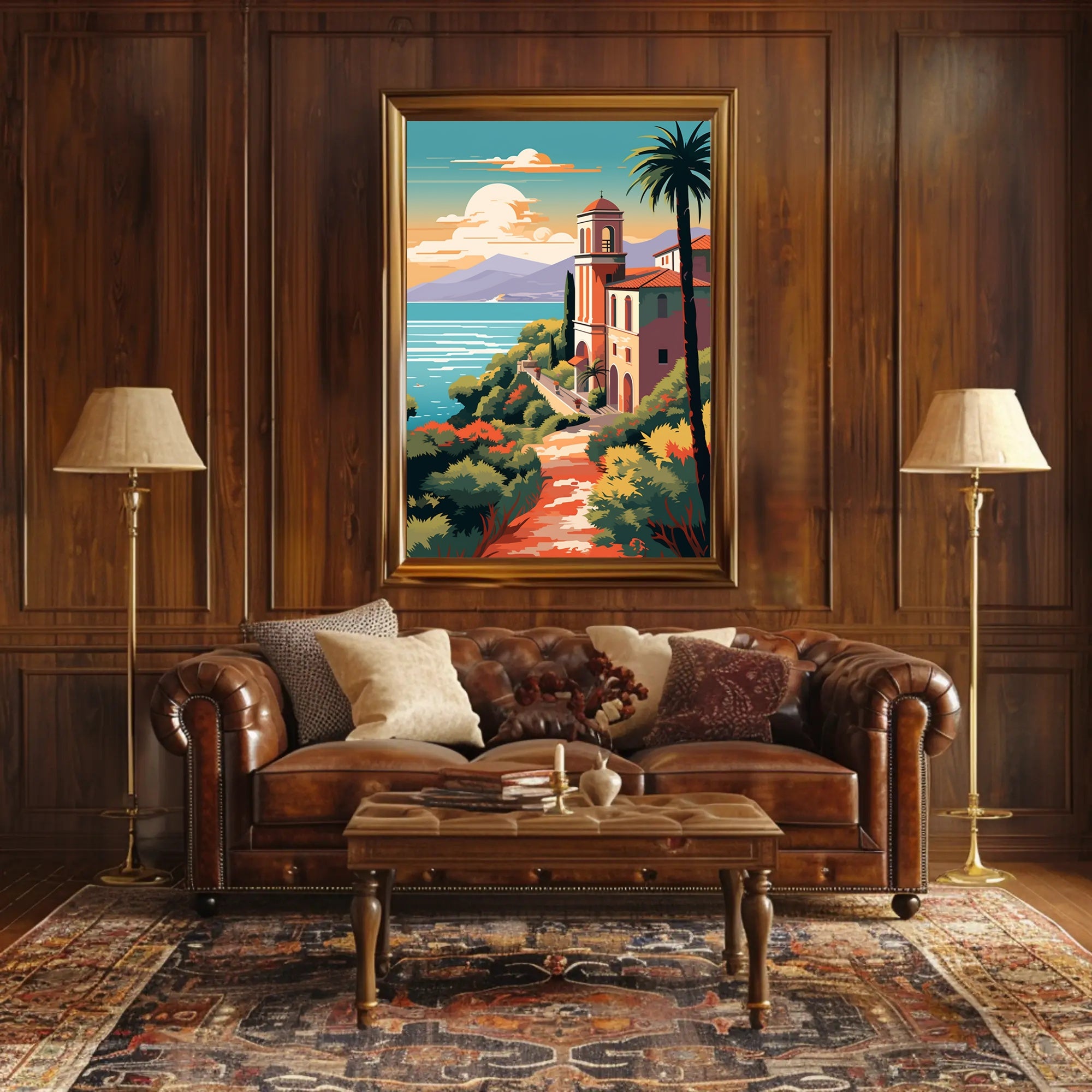 Mediterranean Coastal Villa Vintage Travel Poster PosterGoat