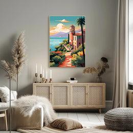 Mediterranean Coastal Villa Vintage Travel Poster PosterGoat