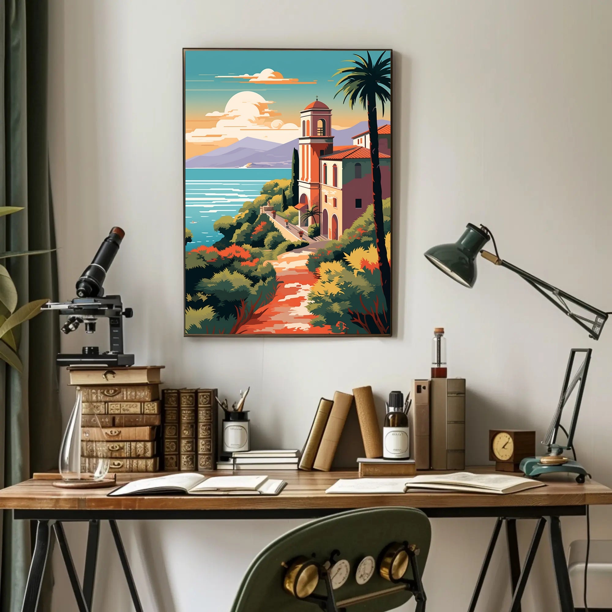 Mediterranean Coastal Villa Vintage Travel Poster PosterGoat