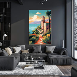 Mediterranean Coastal Villa Vintage Travel Poster PosterGoat