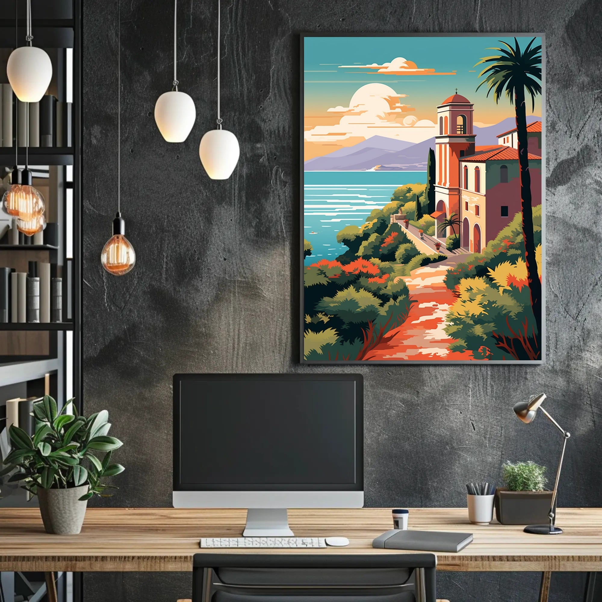 Mediterranean Coastal Villa Vintage Travel Poster PosterGoat