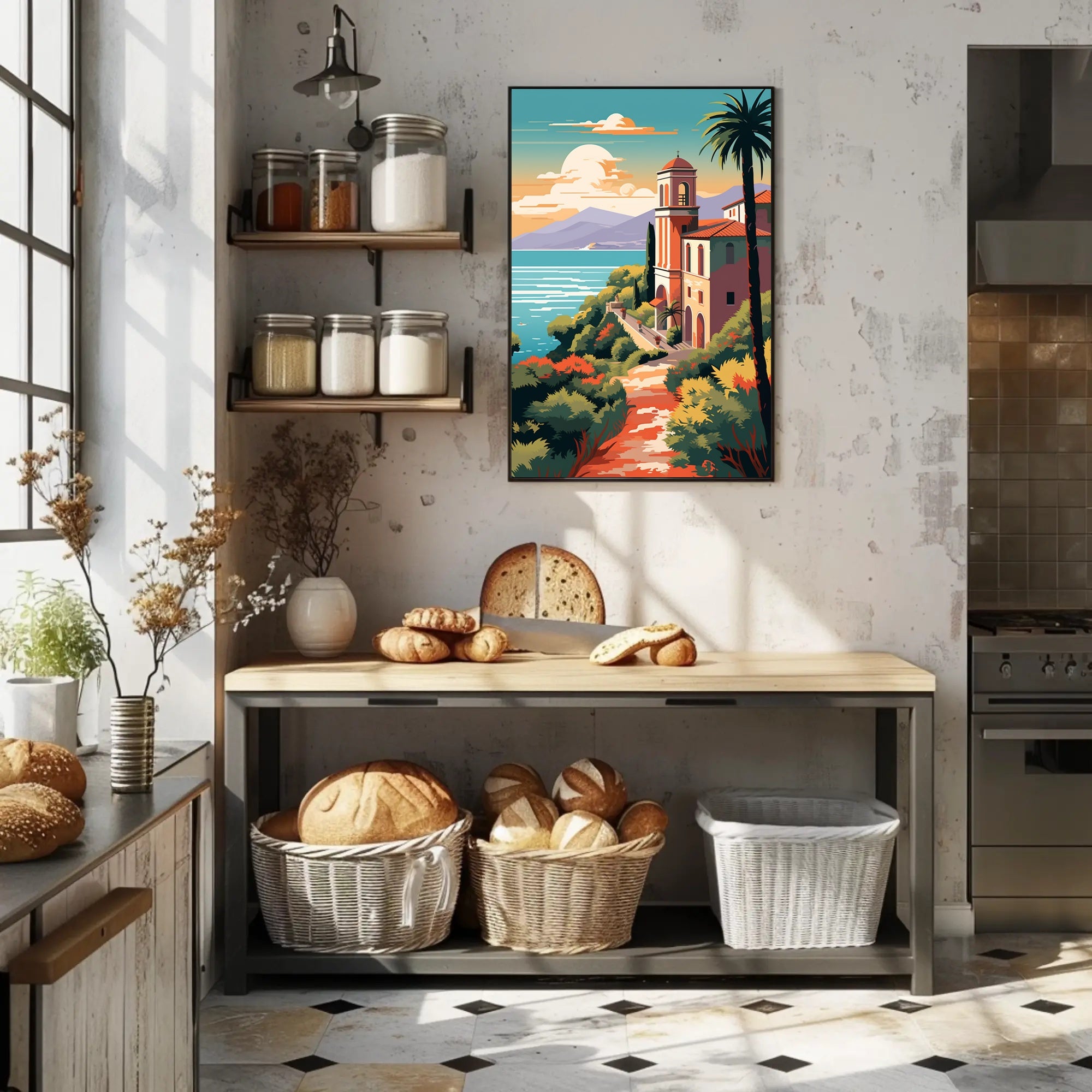 Mediterranean Coastal Villa Vintage Travel Poster PosterGoat