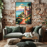 Mediterranean Coastal Villa Vintage Travel Poster PosterGoat