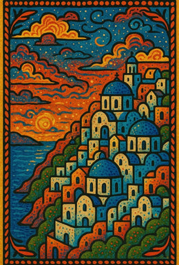 Mediterranean Coastal Village Artistic, Vibrant Travel Poster PosterGoat