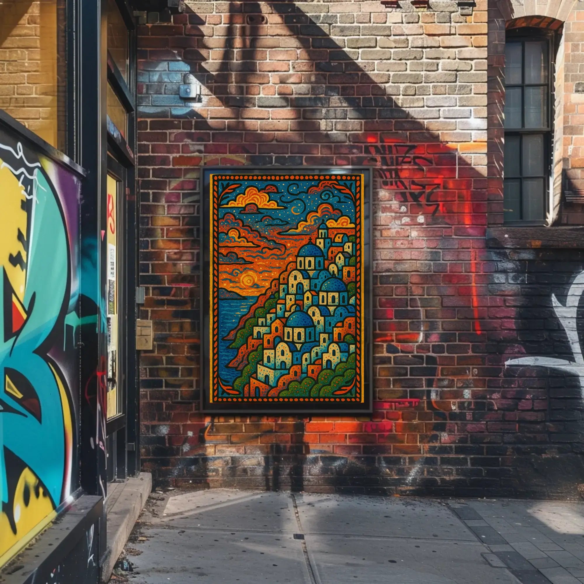 Mediterranean Coastal Village Artistic, Vibrant Travel Poster PosterGoat