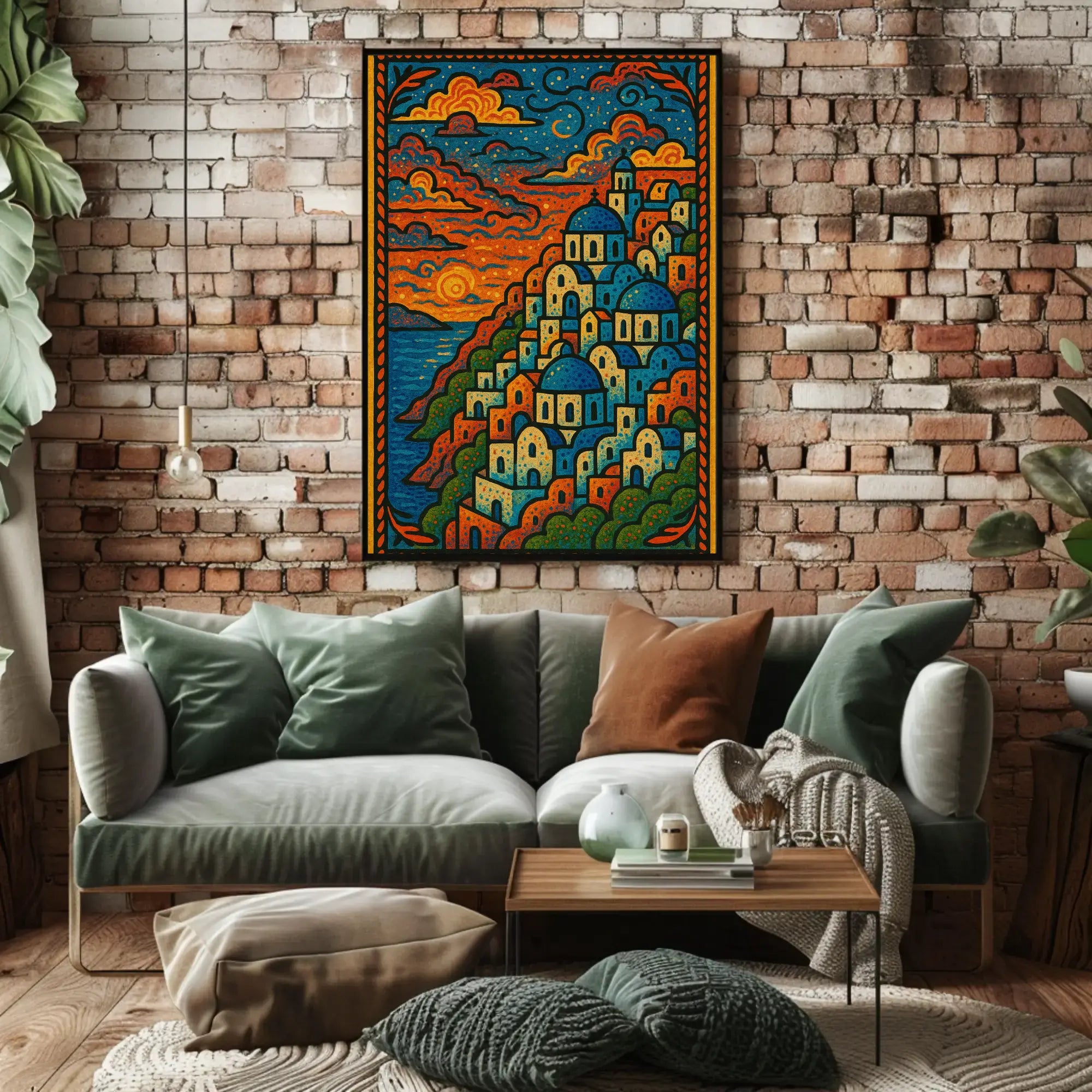 Mediterranean Coastal Village Artistic, Vibrant Travel Poster PosterGoat