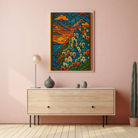 Mediterranean Coastal Village Artistic, Vibrant Travel Poster PosterGoat