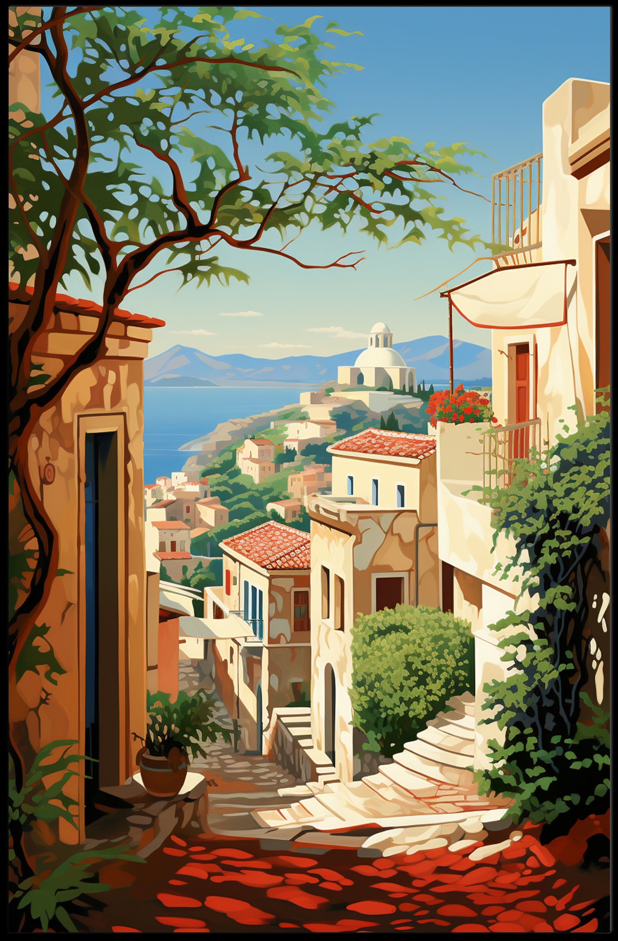 Mediterranean Coastal Village Travel Poster PosterGoat