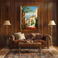 Mediterranean Coastal Village Travel Poster PosterGoat