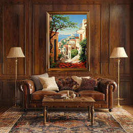 Mediterranean Coastal Village Travel Poster PosterGoat