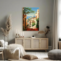 Mediterranean Coastal Village Travel Poster PosterGoat