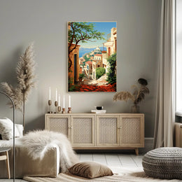 Mediterranean Coastal Village Travel Poster PosterGoat