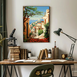 Mediterranean Coastal Village Travel Poster PosterGoat