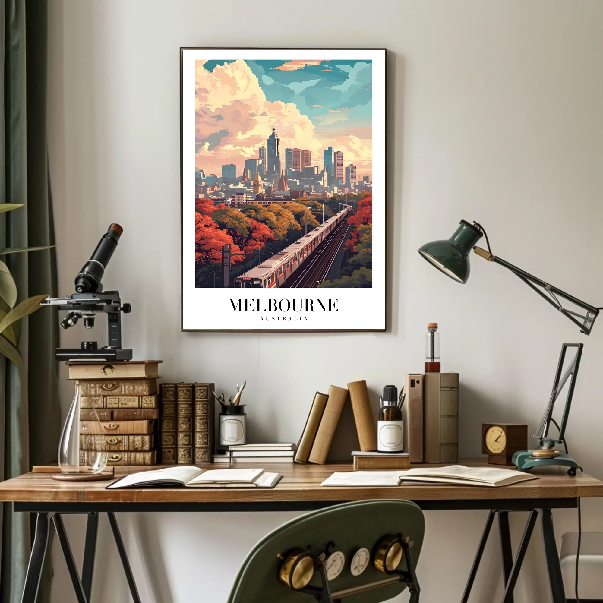 Melbourne Cityscape: Modern Train Journey Urban or Cityscape Poster PosterGoat
