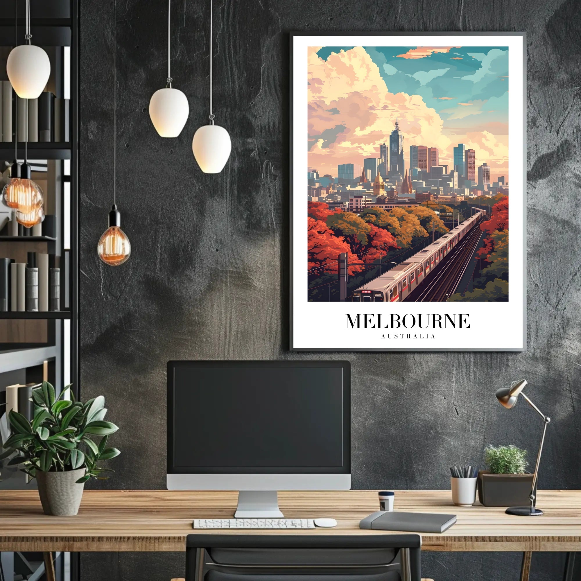 Melbourne Cityscape: Modern Train Journey Urban or Cityscape Poster PosterGoat