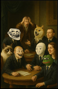 Meme Icons Meeting in Surreal Historical Poster PosterGoat