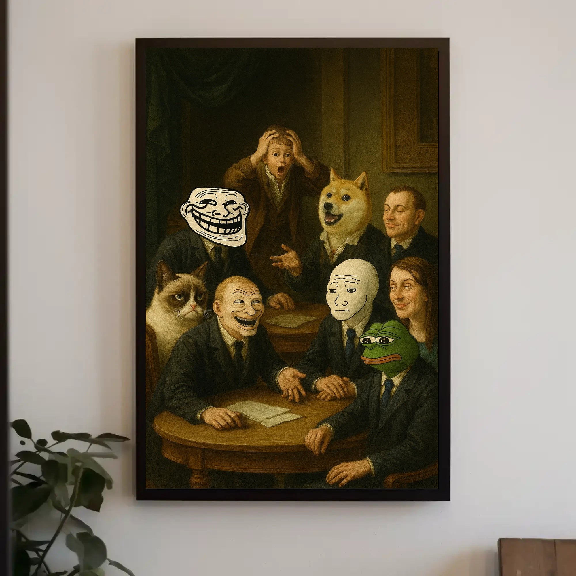 Meme Icons Meeting in Surreal Historical Poster PosterGoat