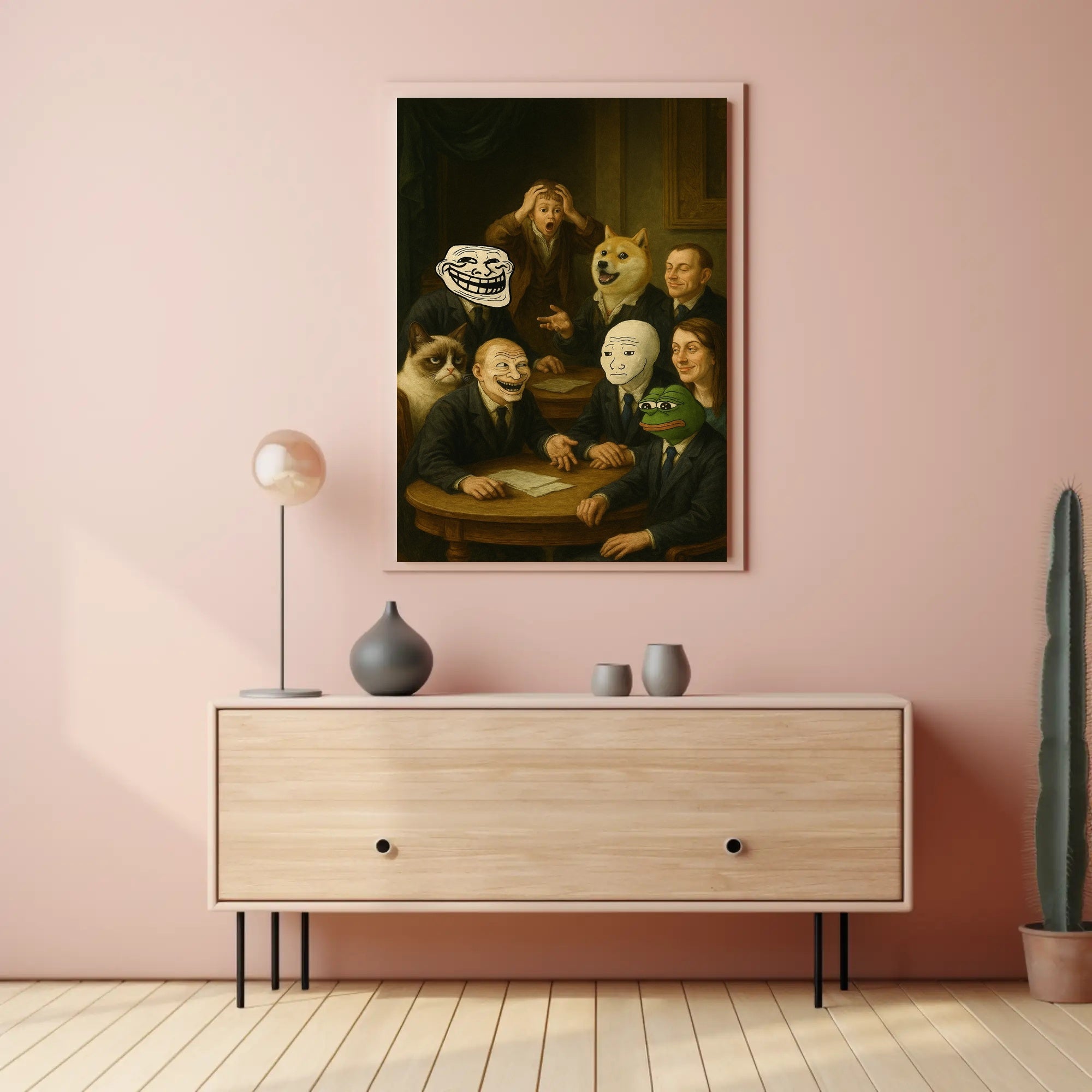 Meme Icons Meeting in Surreal Historical Poster PosterGoat