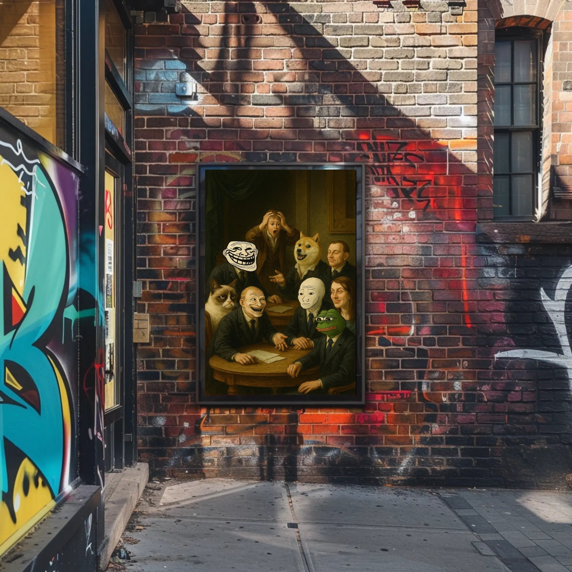 Meme Icons Meeting in Surreal Historical Poster PosterGoat