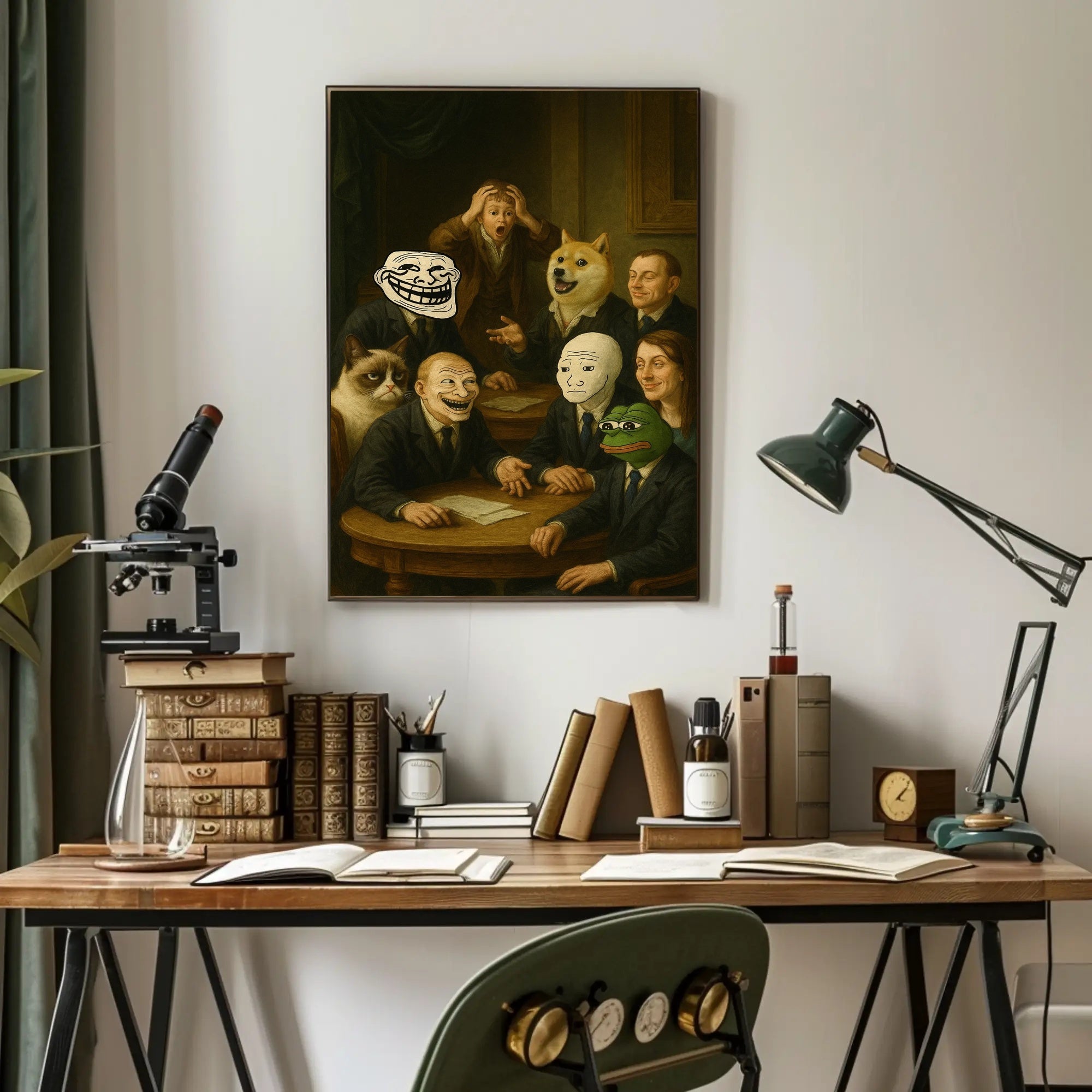 Meme Icons Meeting in Surreal Historical Poster PosterGoat