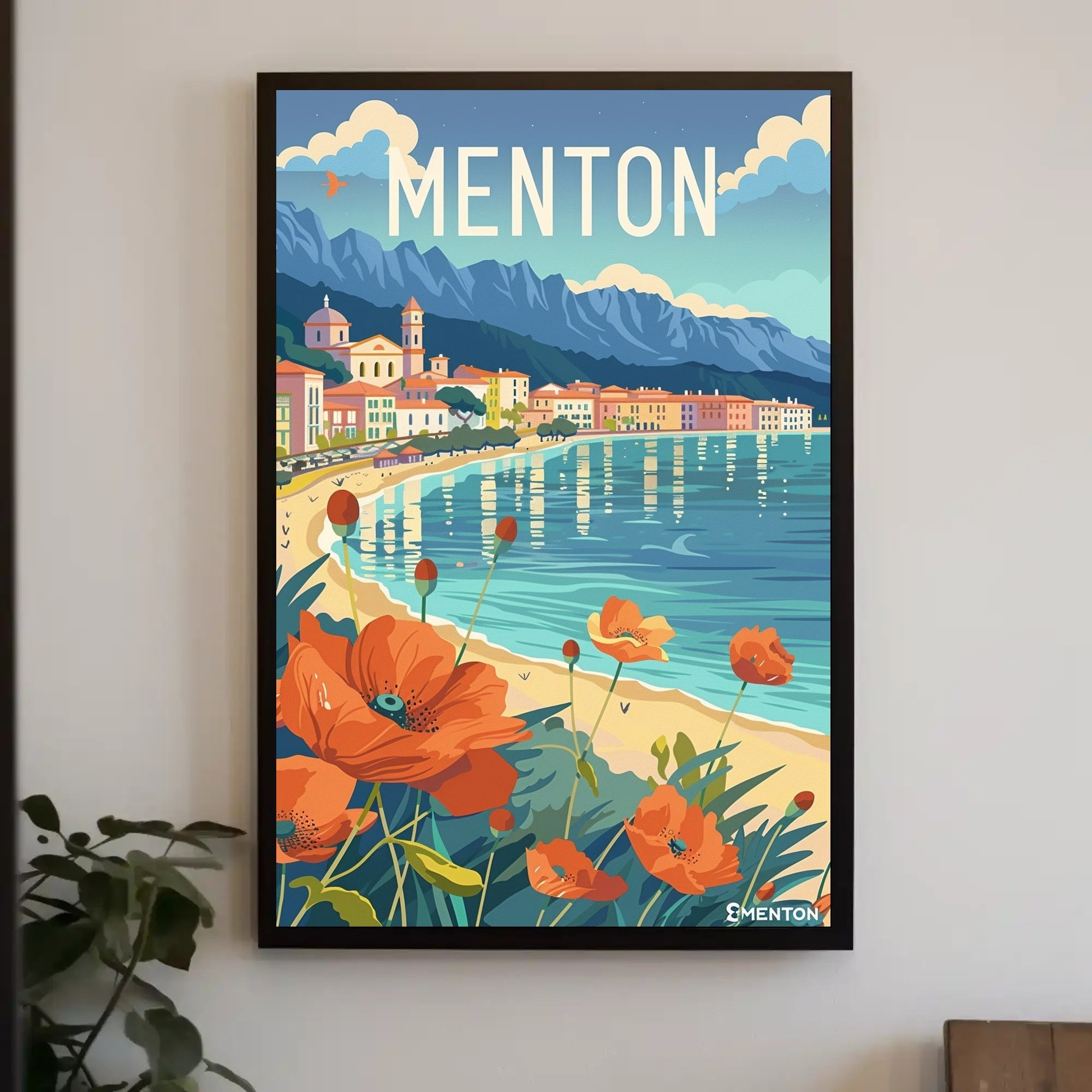 Menton Coastal Scene Vintage Travel Illustration Poster PosterGoat