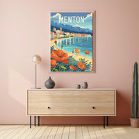Menton Coastal Scene Vintage Travel Illustration Poster PosterGoat