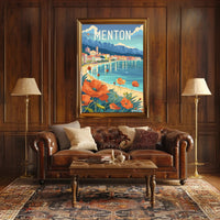 Menton Coastal Scene Vintage Travel Illustration Poster PosterGoat