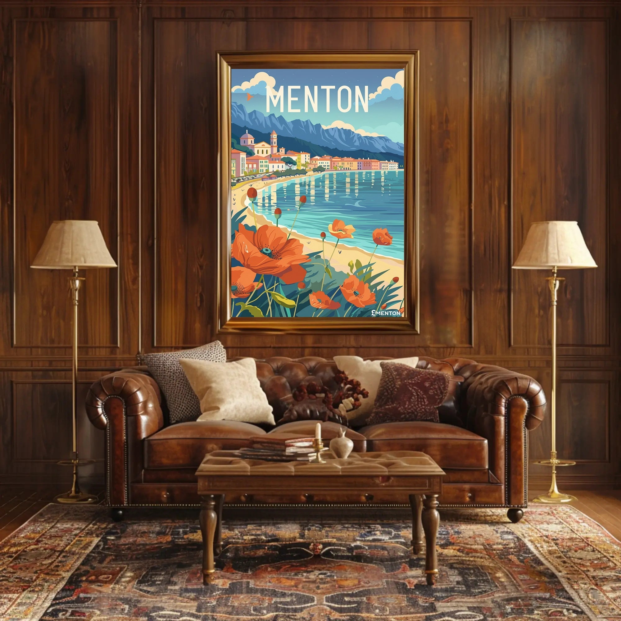 Menton Coastal Scene Vintage Travel Illustration Poster PosterGoat