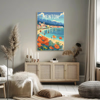 Menton Coastal Scene Vintage Travel Illustration Poster PosterGoat