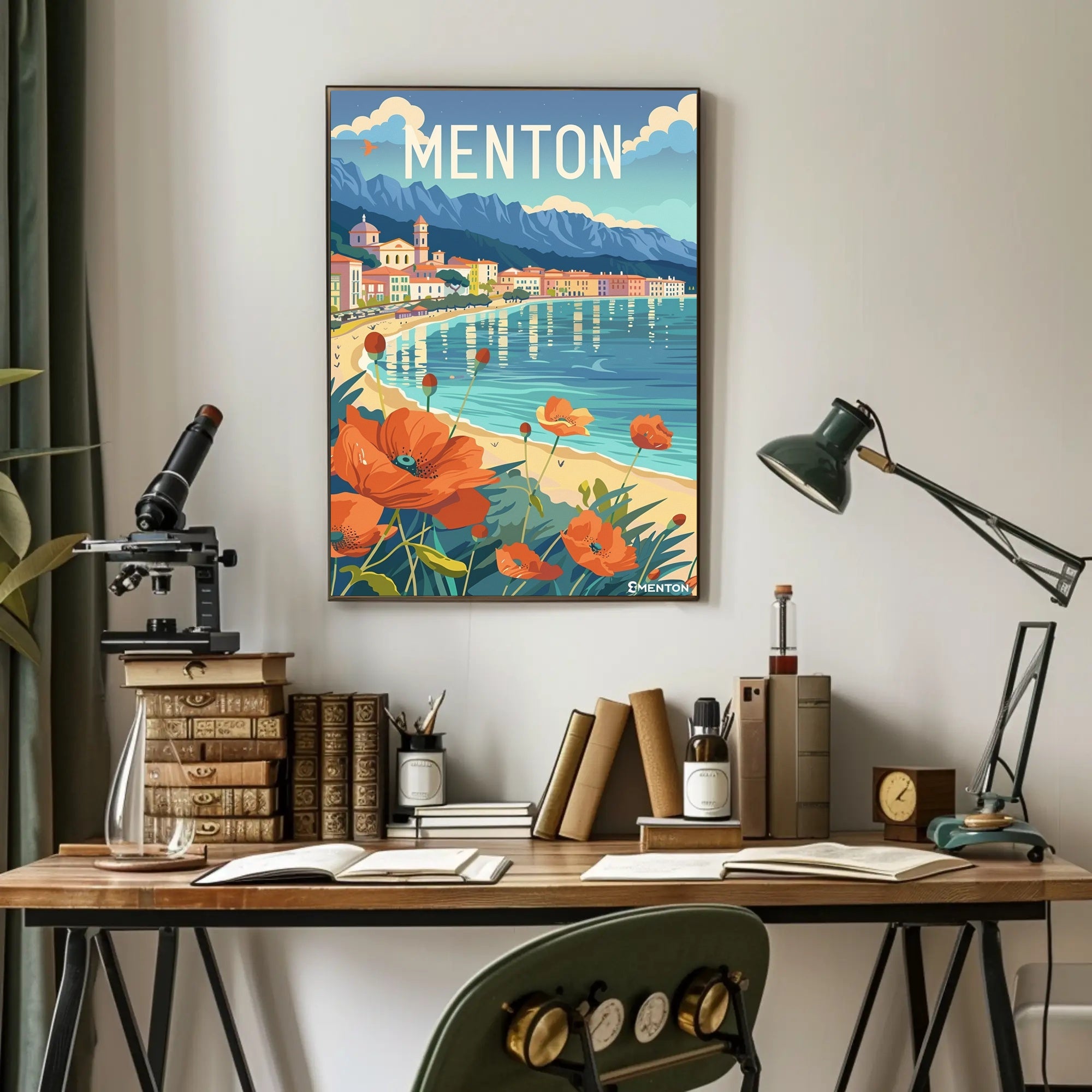 Menton Coastal Scene Vintage Travel Illustration Poster PosterGoat