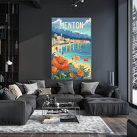 Menton Coastal Scene Vintage Travel Illustration Poster PosterGoat
