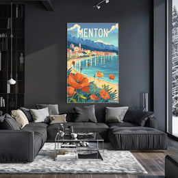 Menton Coastal Scene Vintage Travel Illustration Poster PosterGoat