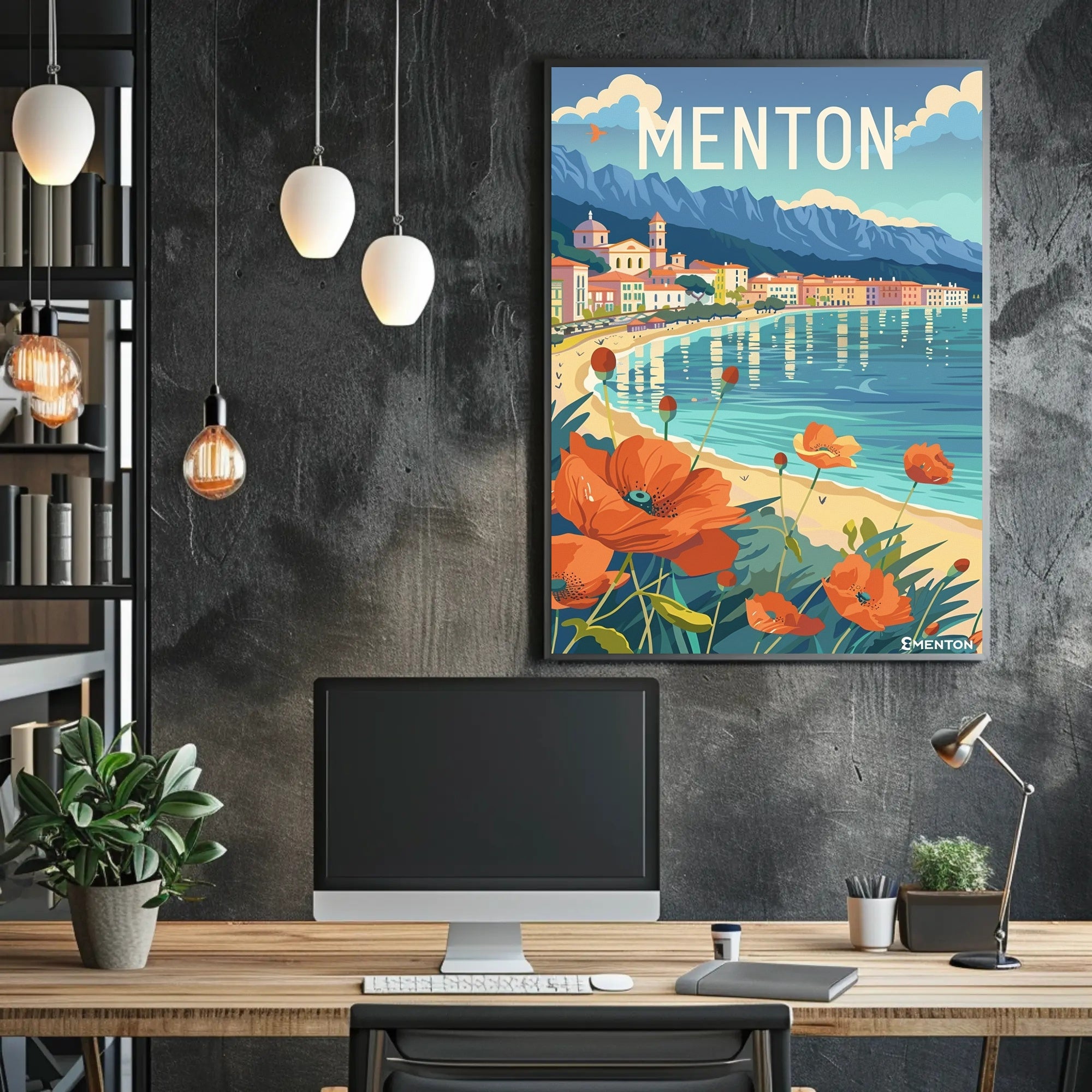 Menton Coastal Scene Vintage Travel Illustration Poster PosterGoat